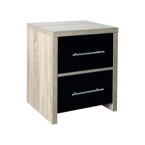 Stockholm Oak and Black 2 Drawer Bedside